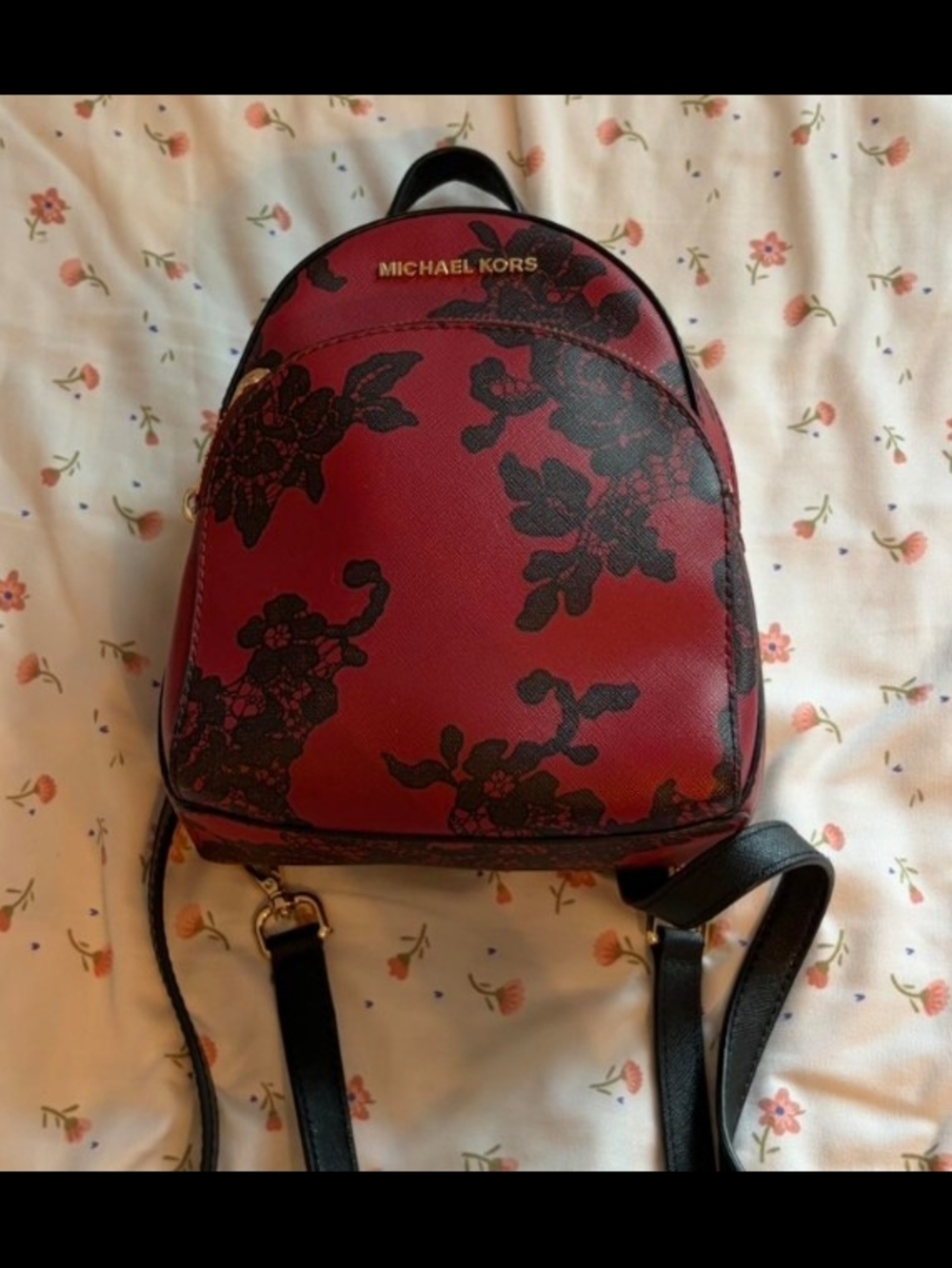 Michael Kors Red Floral Lace-Print Mini Backpack